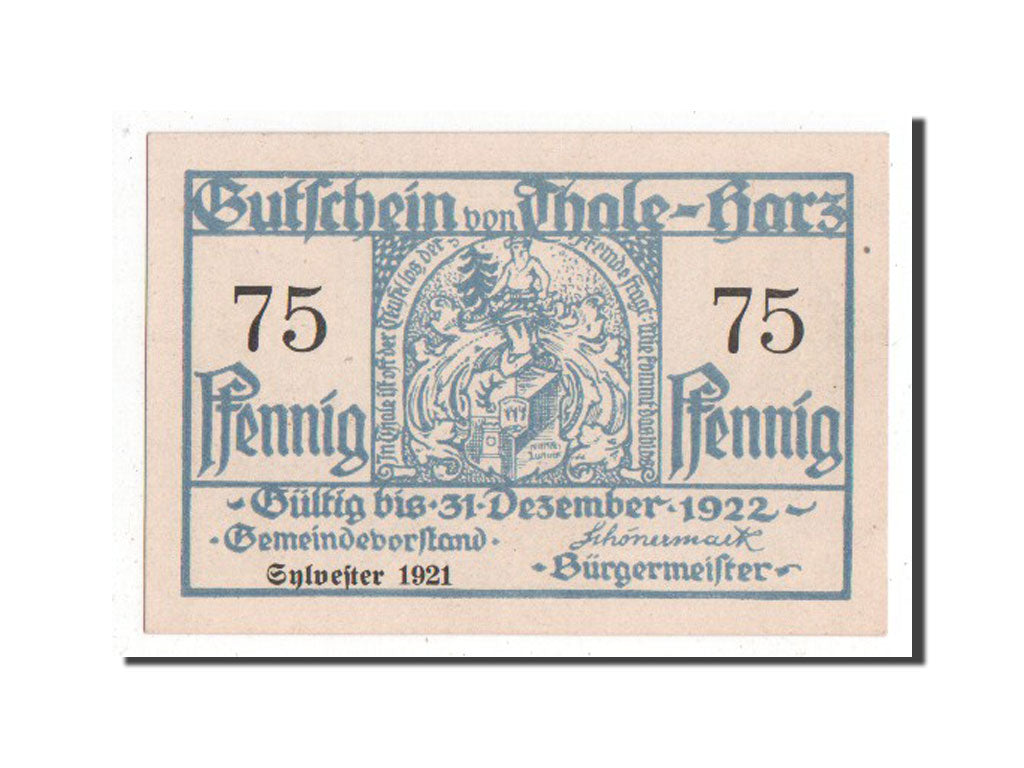 Banconote, Germania, Thale a.Harz Stadt, 75 Pfennig, 1921, SPL, Mehl:1320.22