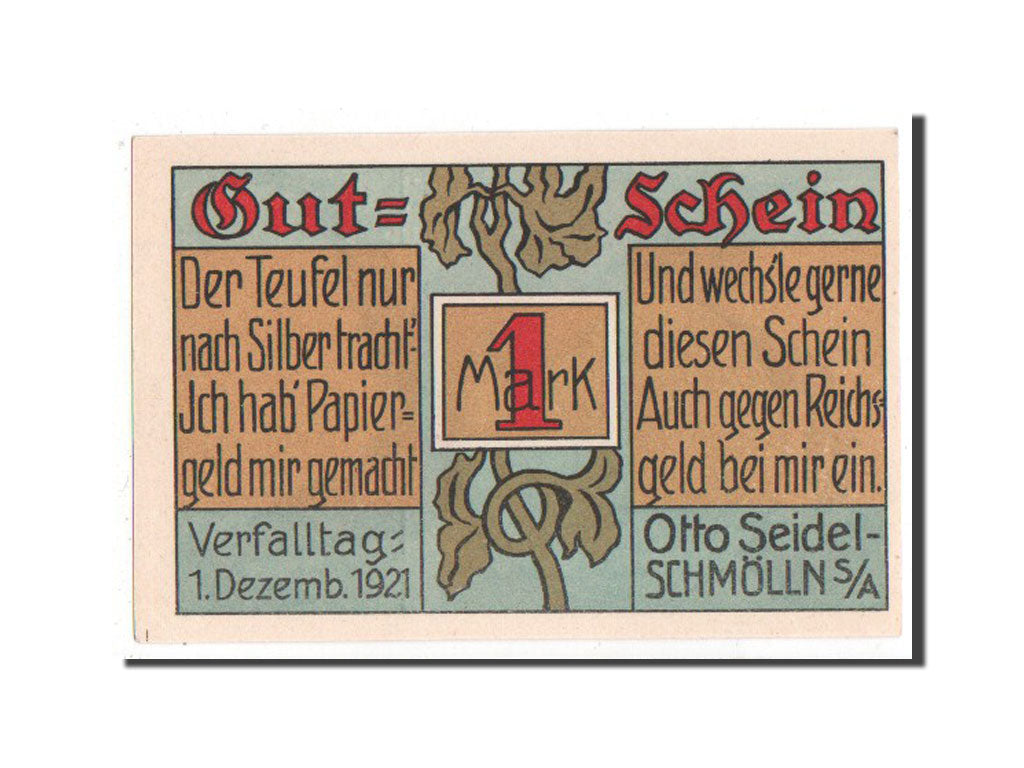 Germany, Schmolln, 1 Mark, 1921, UNC(65-70), Mehl #1188.1