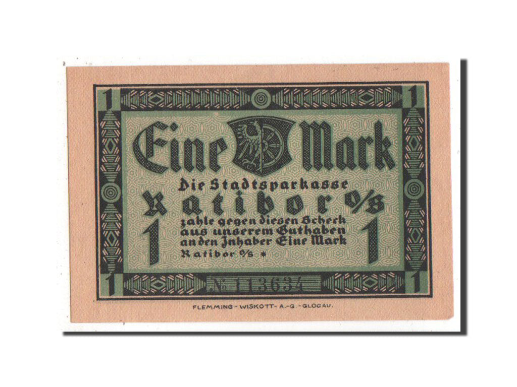 Banknote, Germany, Ratibor Stadtsparkasse, 1 Mark, 1922, UNC(63), Mehl:1100.1c