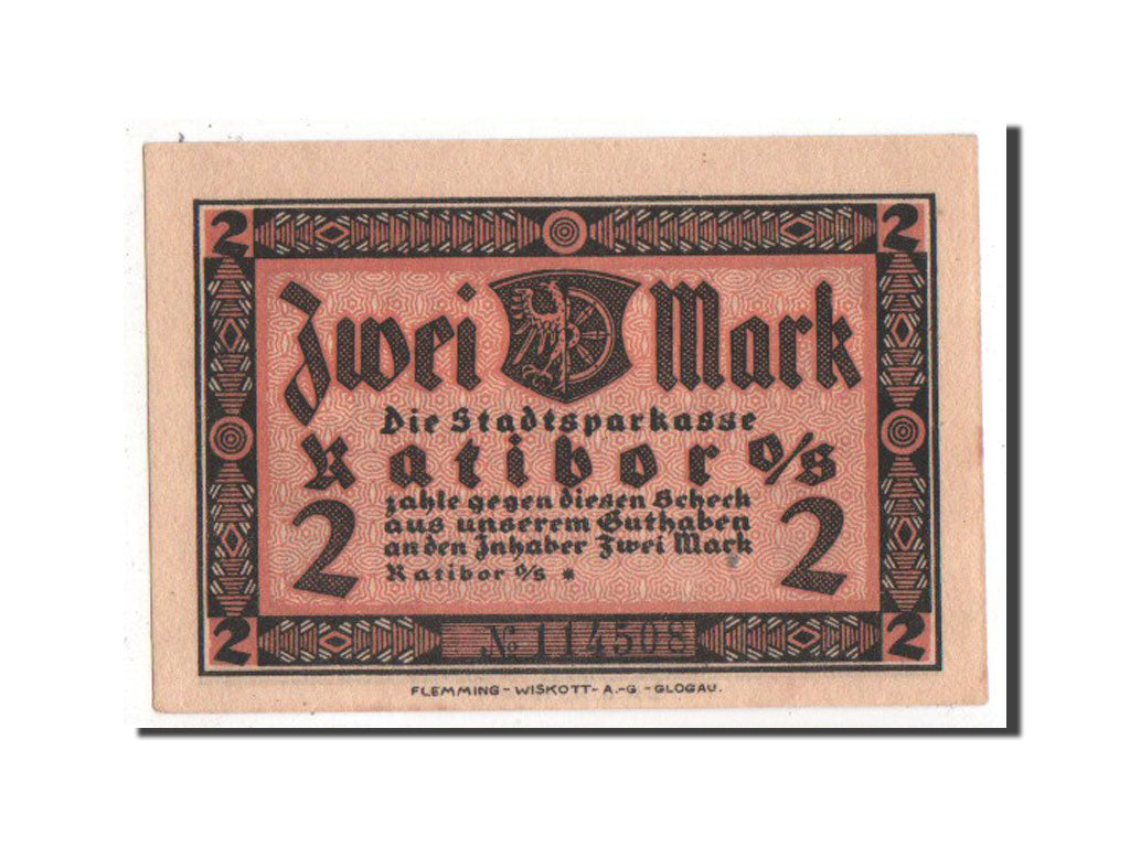 Banknote, Germany, Ratibor Stadtsparkasse, 2 Mark, 1922, UNC(63), Mehl:1100.1c