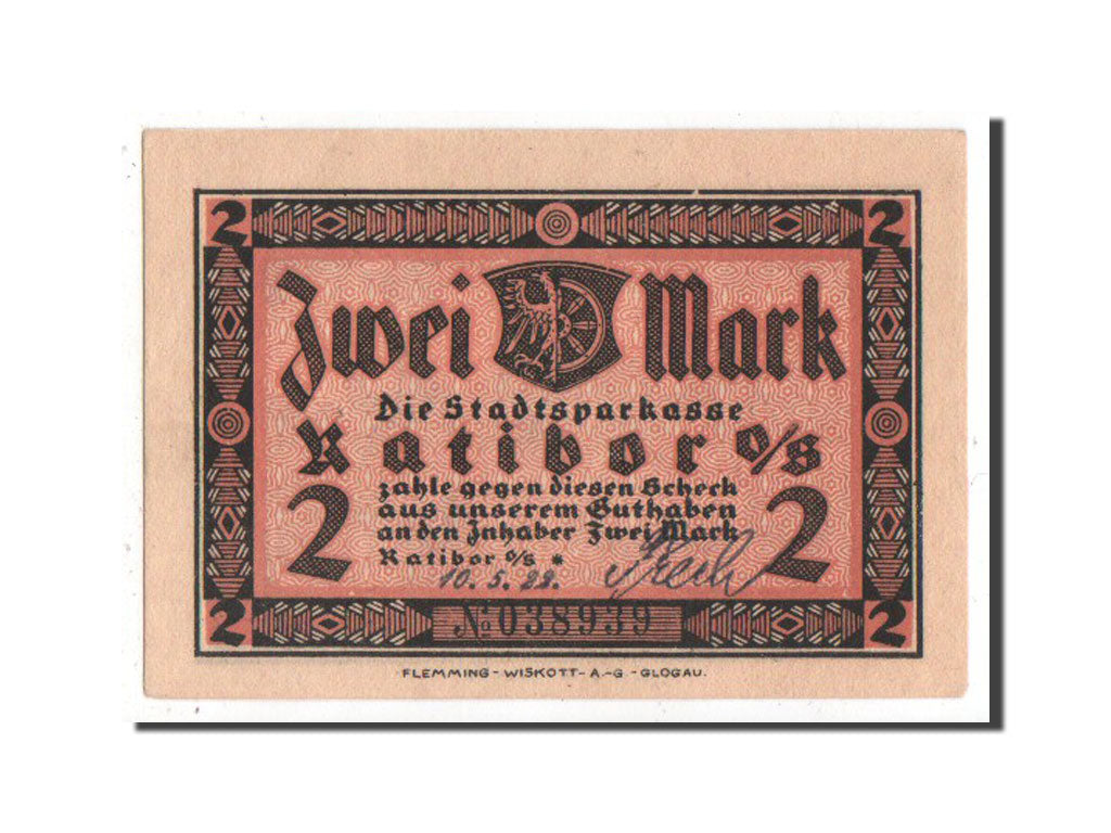 Banknote, Germany, Ratibor Stadtsparkasse, 2 Mark, 1922, UNC(63), Mehl:1100.1b