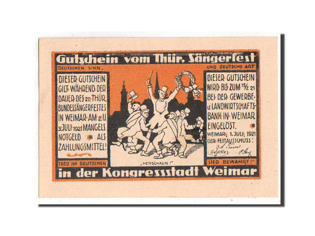 Germany, Weimar Stadt, 1 Mark, 1921, UNC(63), Mehl #1399.1