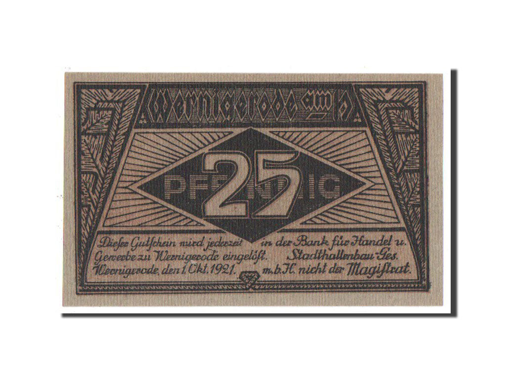 Banknote, Germany, Wernigerode Stadt, 25 Pfennig, 1921, UNC(63), Mehl:1408.1