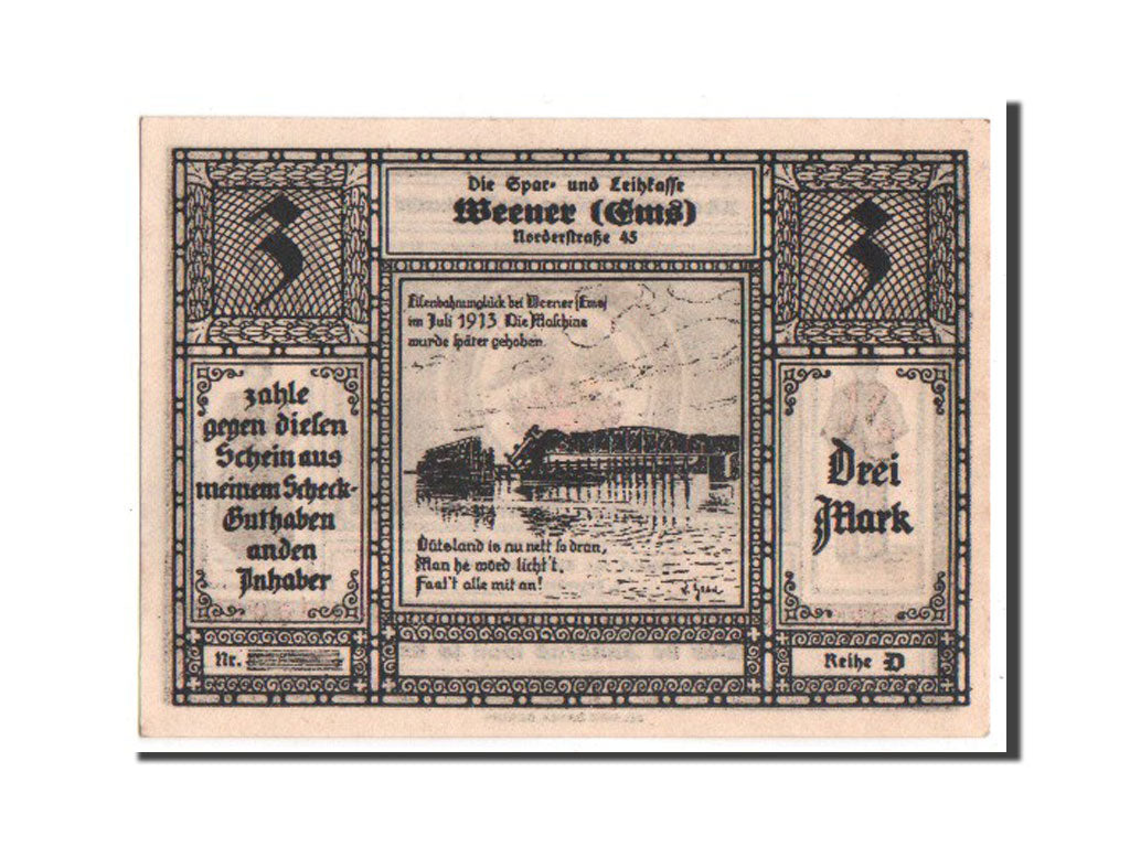 Germany, Weener a.d. Ems Flecken, 3 Mark, 1922, UNC(63), Mehl #1389.1b