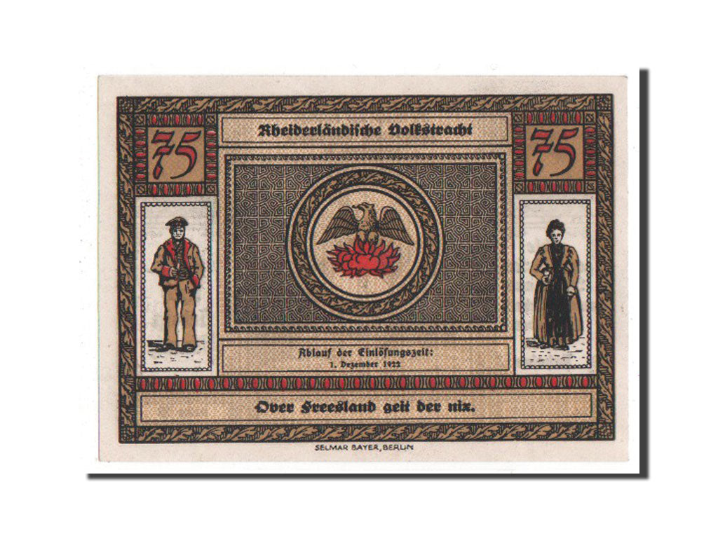 Billete, Alemania, Weener a.d. Ems Flecken, 75 Pfennig, 1922, SC, Mehl:1389.1b