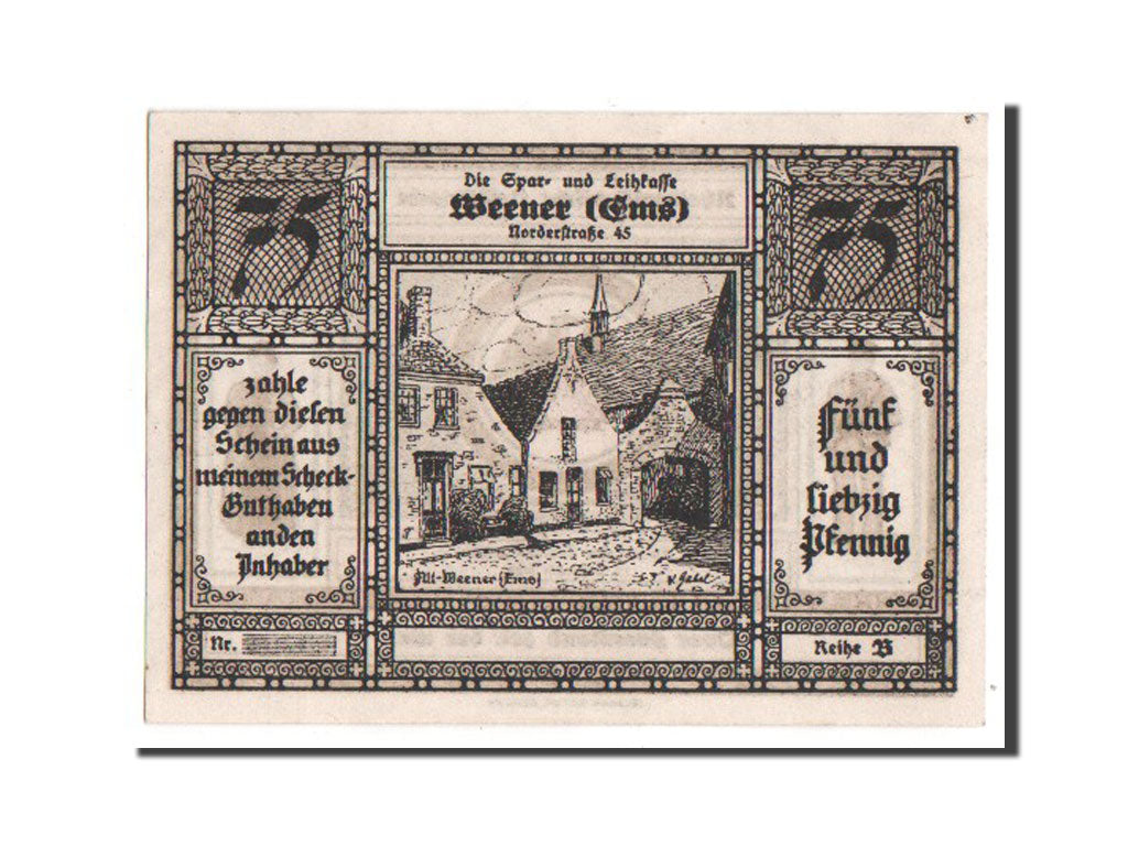 Billete, Alemania, Weener a.d. Ems Flecken, 75 Pfennig, 1922, SC, Mehl:1389.1b