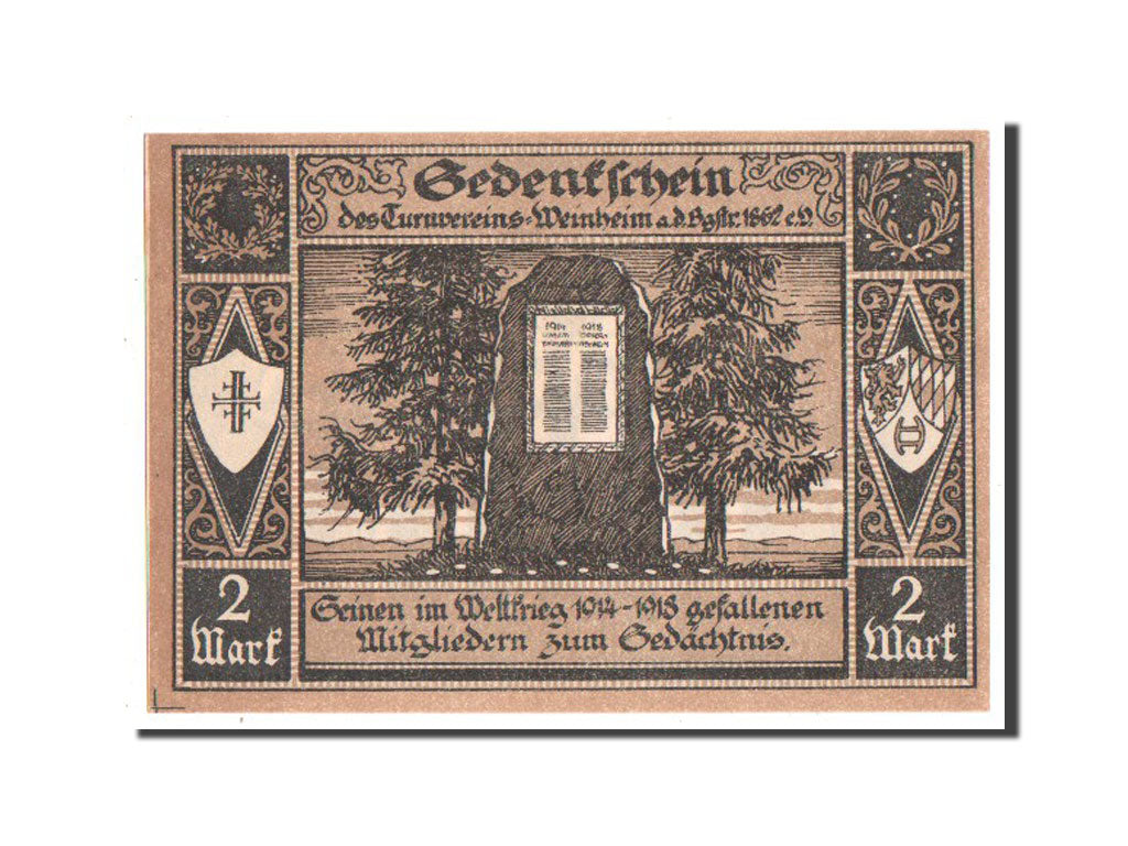 Banknote, Germany, Weinheim a.d. Bergstrasse Stadt, 2 Mark, 1922, UNC(63)