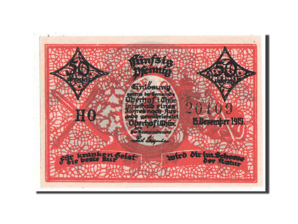 Banknote, Germany, Oberhof Gemeinde, 50 Pfennig, 1919, UNC(63), Mehl:996.1c