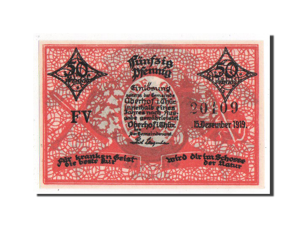 Geldschein, Deutschland, Oberhof Gemeinde, 50 Pfennig, 1919, UNZ-, Mehl:996.1c