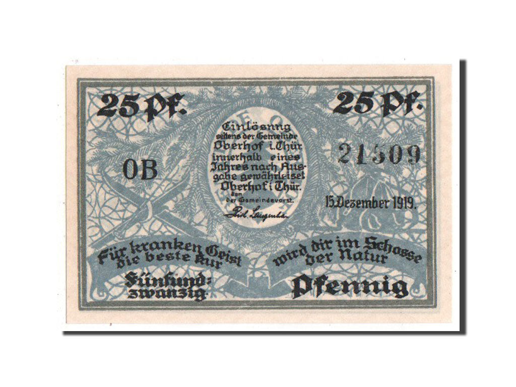 Banknote, Germany, Oberhof Gemeinde, 25 Pfennig, 1919, UNC(63), Mehl:996.1c