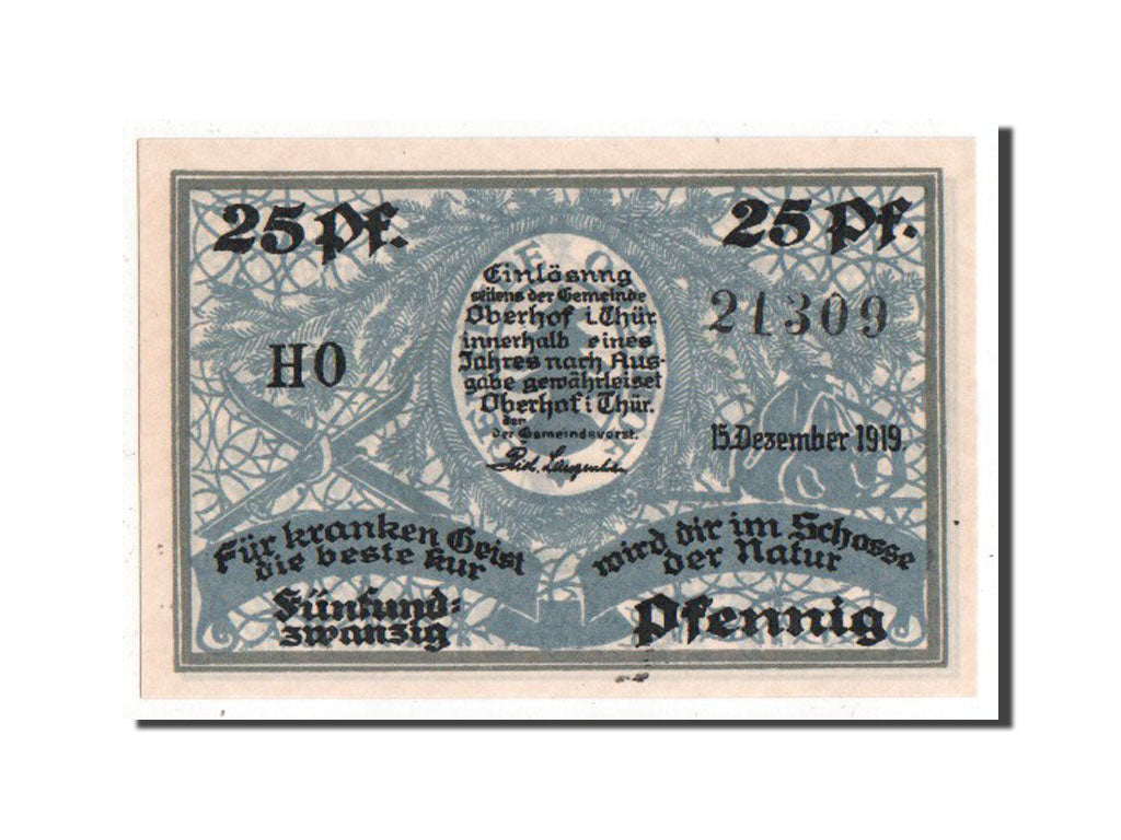 Banknote, Germany, Oberhof Gemeinde, 25 Pfennig, 1919, UNC(63), Mehl:996.1c