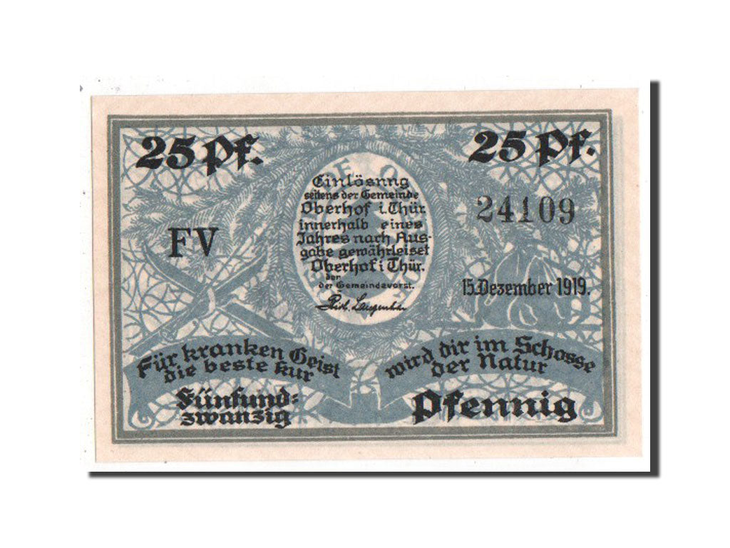 Banknote, Germany, Oberhof Gemeinde, 25 Pfennig, 1919, UNC(63), Mehl:996.1c