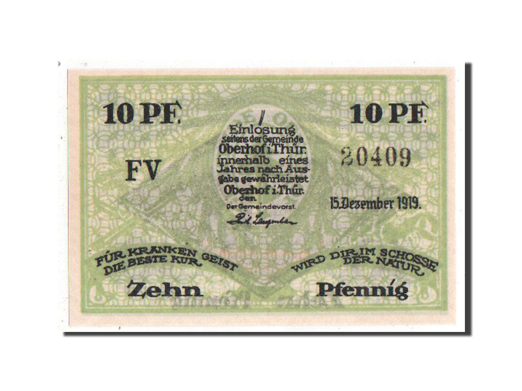 Banknote, Germany, Oberhof Gemeinde, 10 Pfennig, 1919, UNC(63), Mehl:996.1c