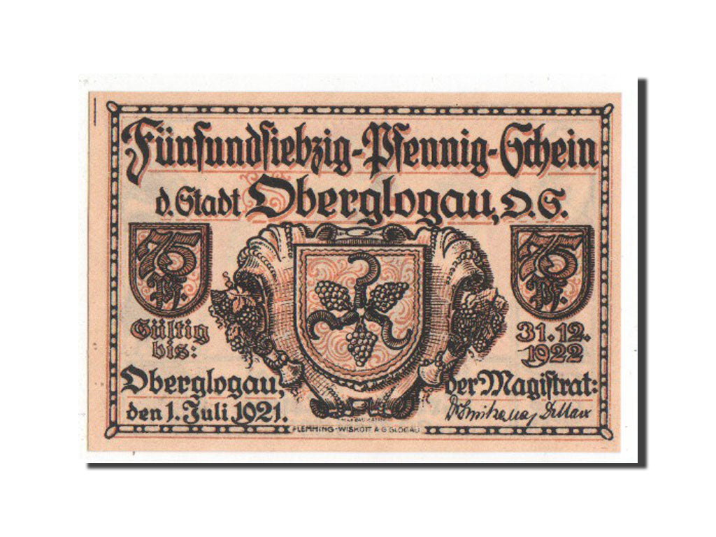 Germany, Oberglogau, 75 Pfennig, 1921, UNC(63), Mehl #994.1b