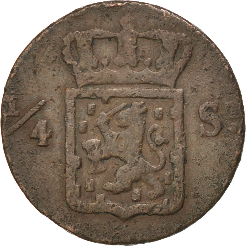 NETHERLANDS EAST INDIES, 1/4 Stuiver, 1825, Utrecht, KM #287, VF(20-25),...