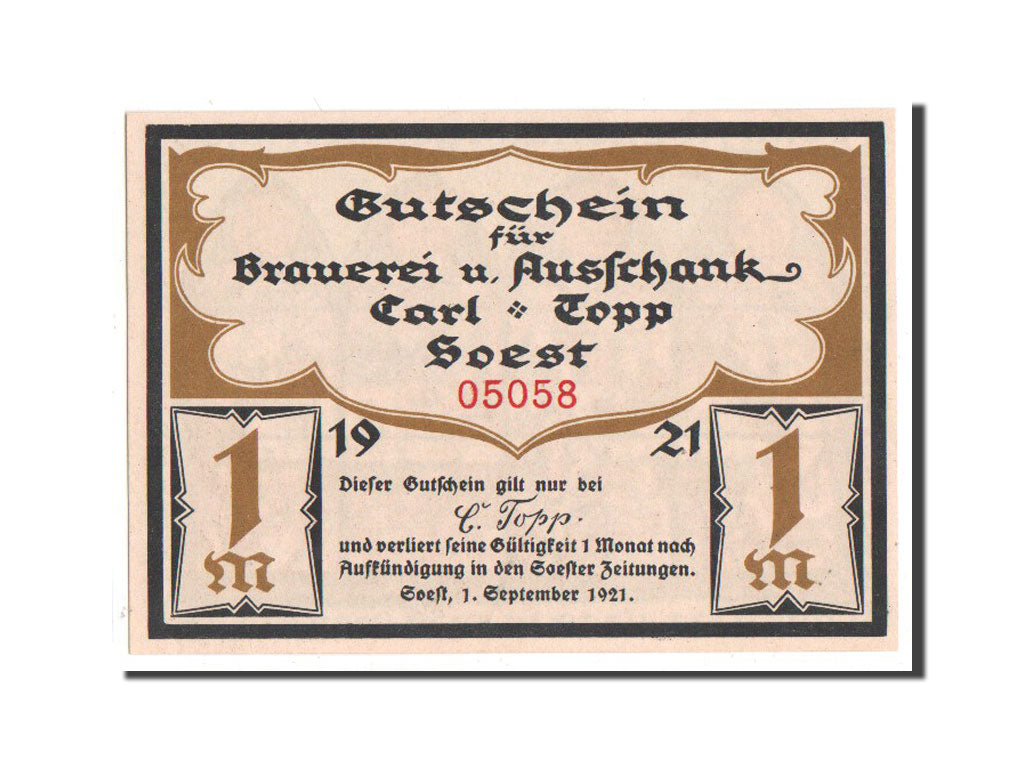 Germany, Westfalen, 1 Mark, 1921, UNC(63), 05058, Mehl #1234.1
