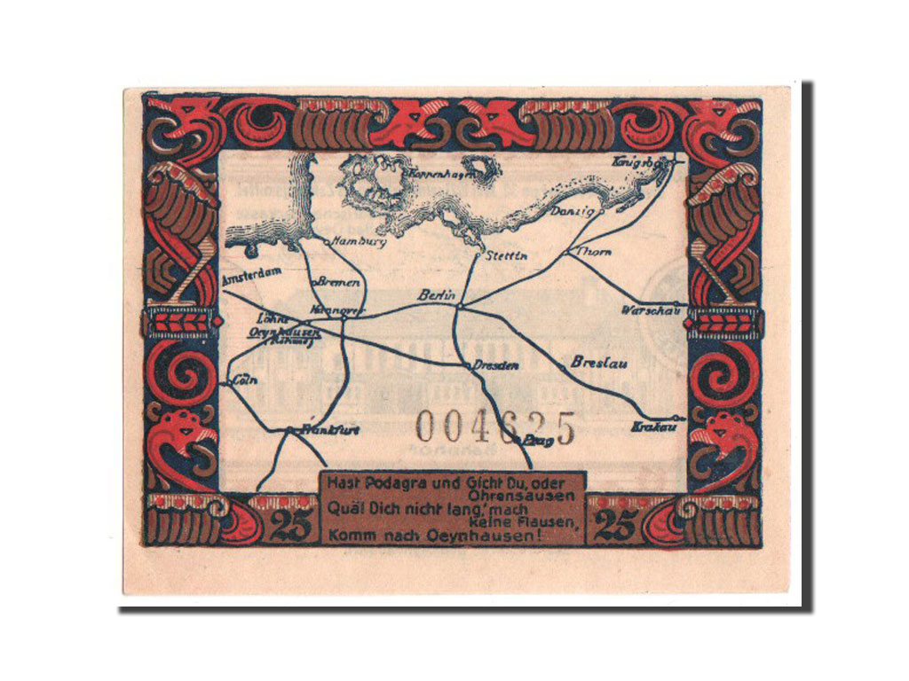 Billete, Alemania, Oeynhausen Bad W Klutsch Hotel Furstenhof, 25 Pfennig, 1921