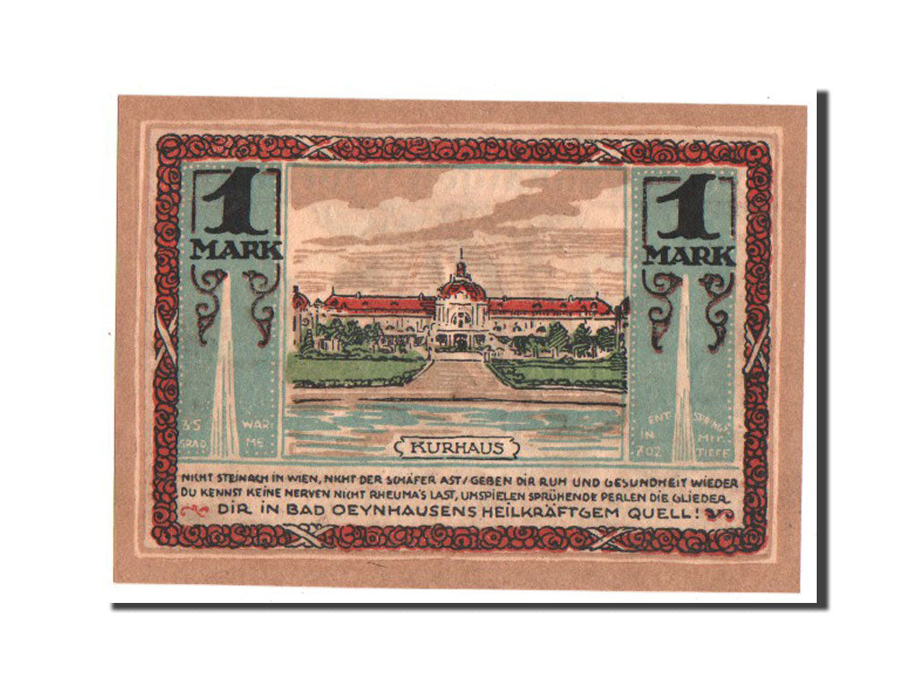 Germania, Oeynhausen Bad W Klutsch Hotel Furstenhof, 1 Mark, 1922, SPL, Mehl:...