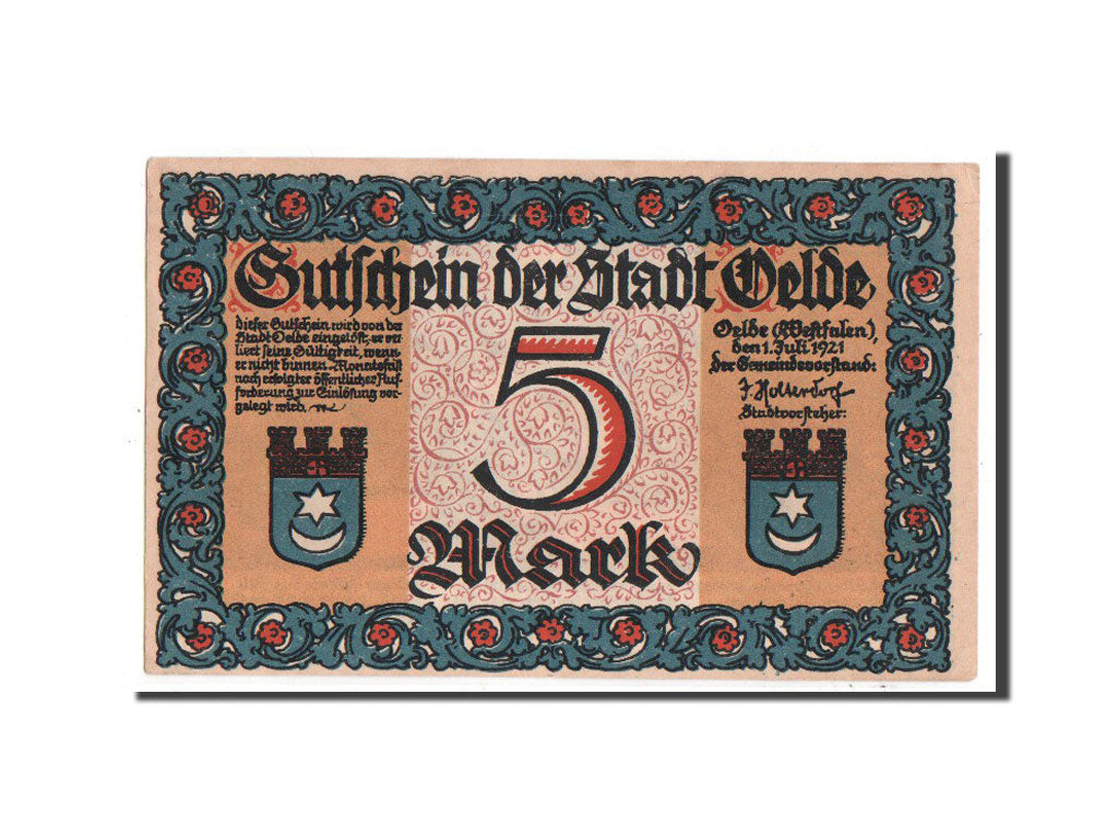Germany, Oelde Stadt, 5 Mark, 1921, UNC(63), Mehl #1007.2