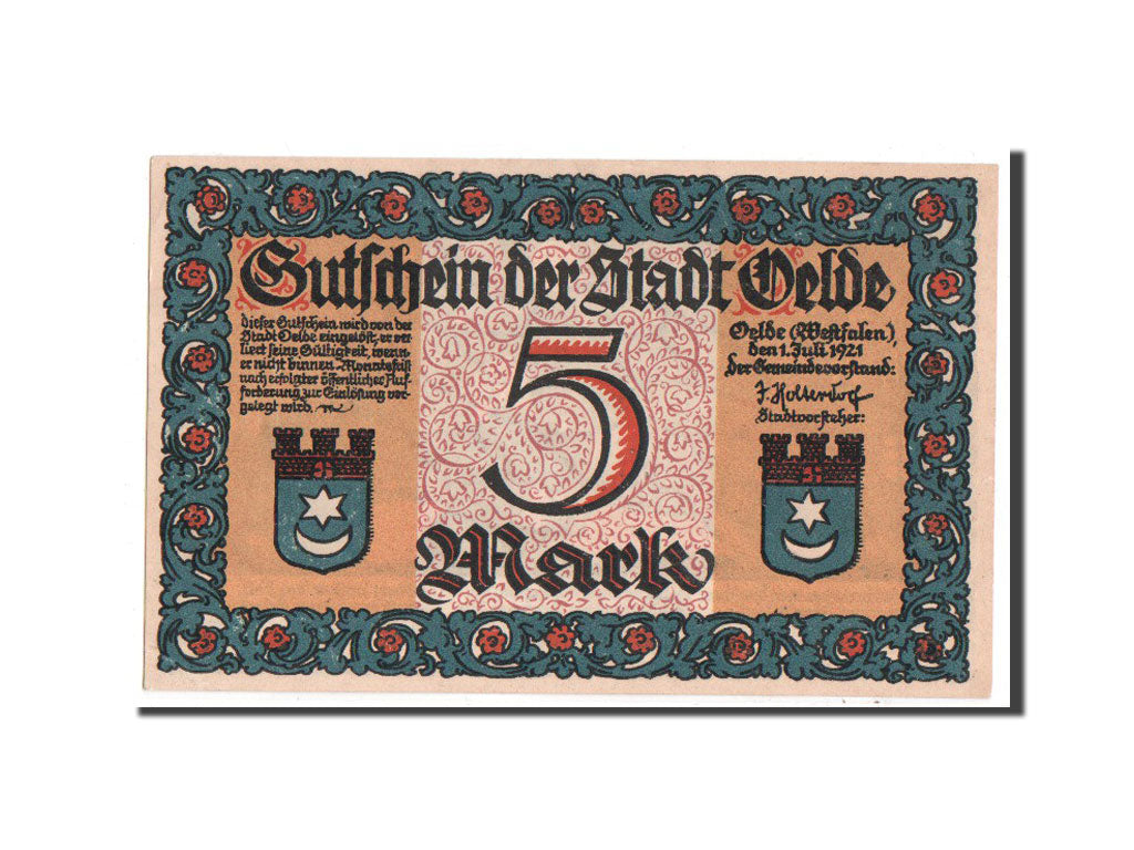 Banknote, Germany, Oelde Stadt, 5 Mark, 1920, UNC(63), Mehl:1007.1