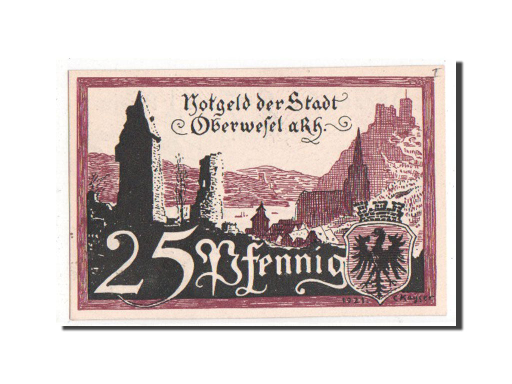 Banconote, Germania, Oberwesel Stadt, 25 Pfennig, 1921, FDS, Mehl:1004.1