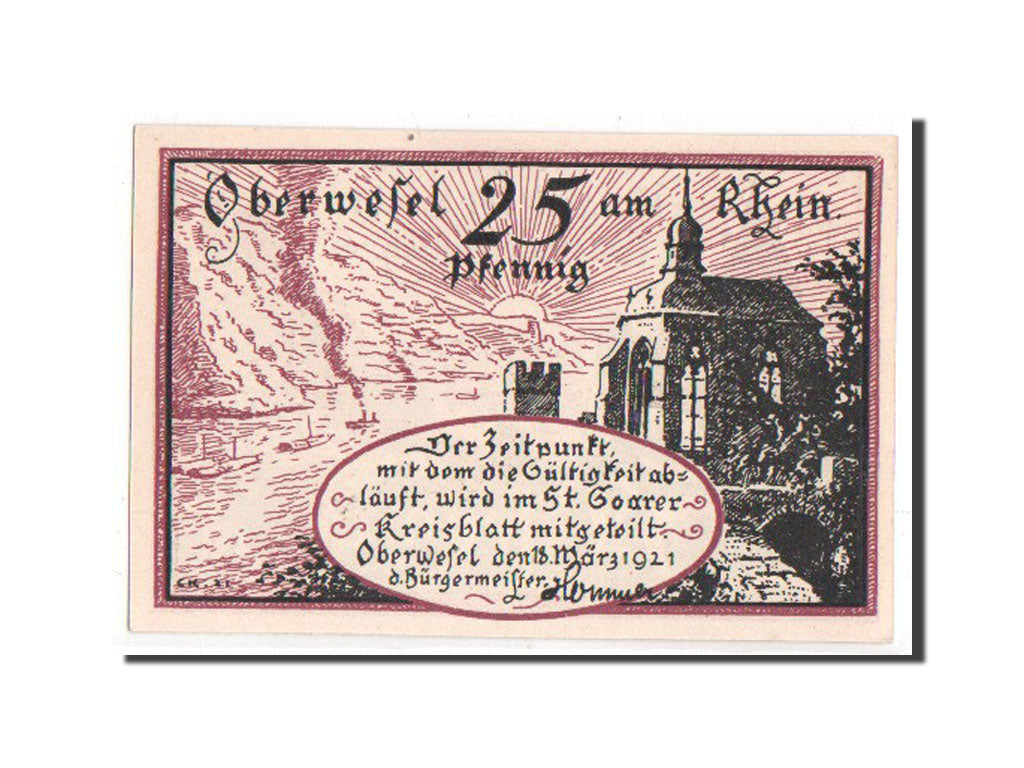 Banconote, Germania, Oberwesel Stadt, 25 Pfennig, 1921, FDS, Mehl:1004.1