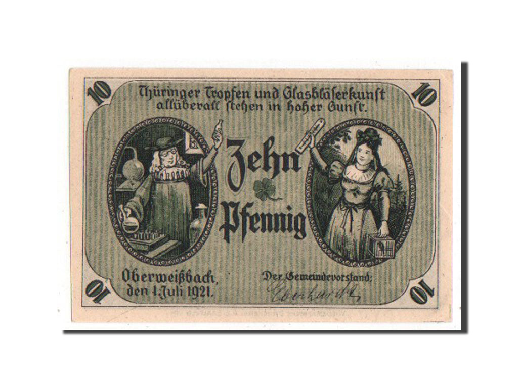 Banknote, Germany, Oberweissbach Cursdorf Deesbach und Lichtenhain, 10 Pfennig