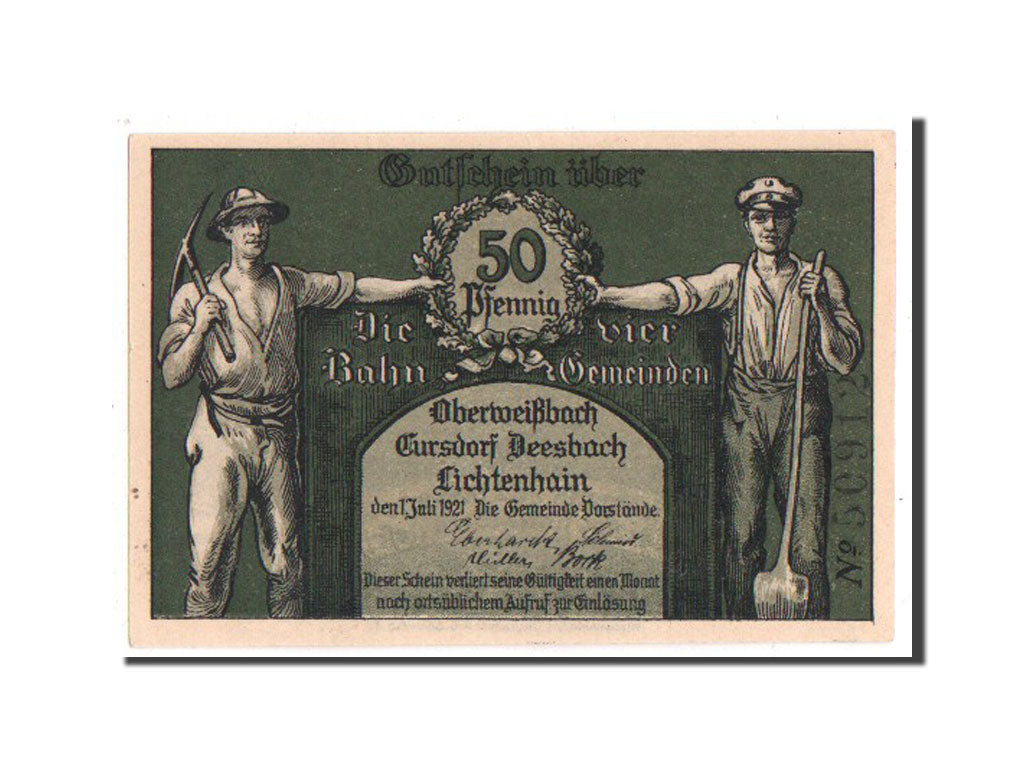 Banknote, Germany, Oberweissbach Cursdorf Deesbach und Lichtenhain, 50 Pfennig