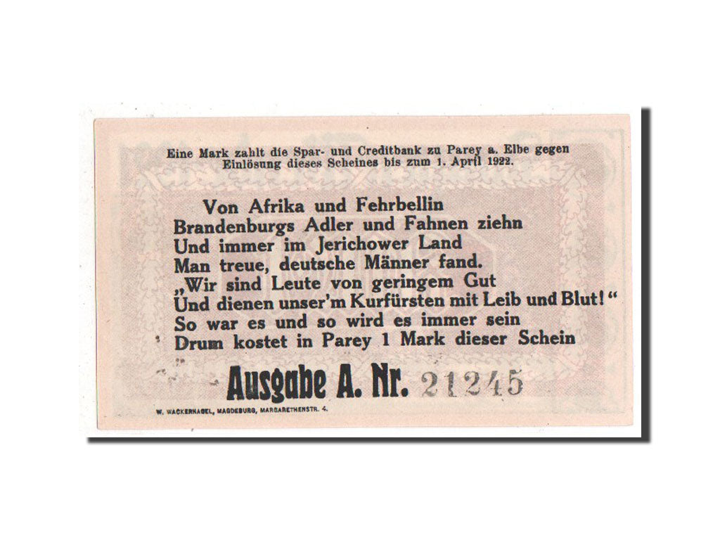 Germany, Provinz Sachsen, 1 Mark, 1922, UNC(63), 21245, Mehl #1047.6