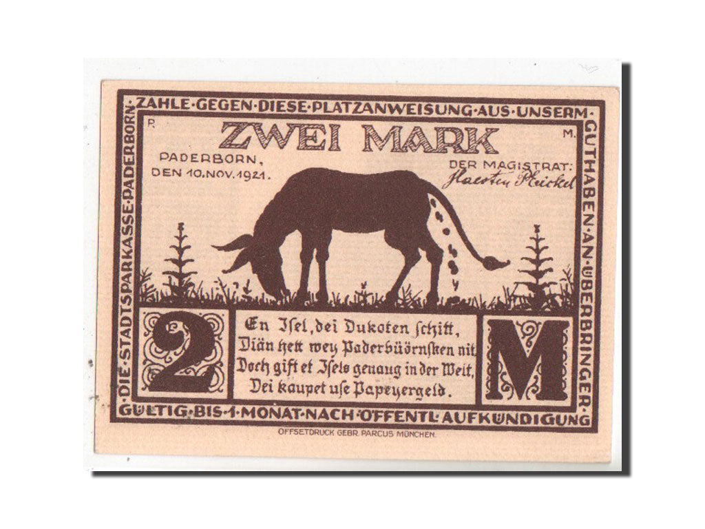 Banknote, Germany, Paderborn Stadt, 2 Mark, 1921, UNC(63), Mehl:1043.7