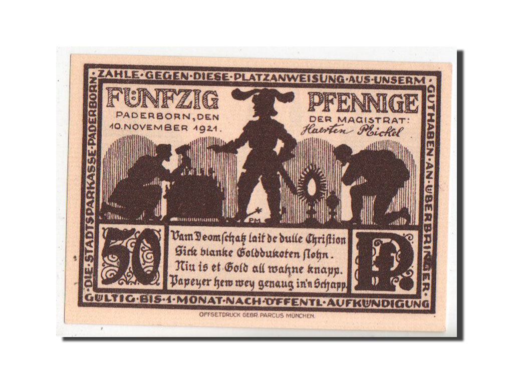 Banknote, Germany, Paderborn Stadt, 50 Pfennig, 1921, UNC(63), Mehl:1043.7