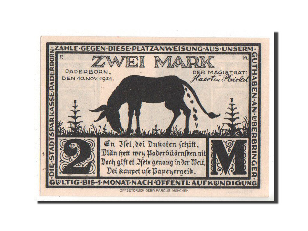 Banknote, Germany, Paderborn Stadt, 2 Mark, 1921, UNC(63), Mehl:1043.6