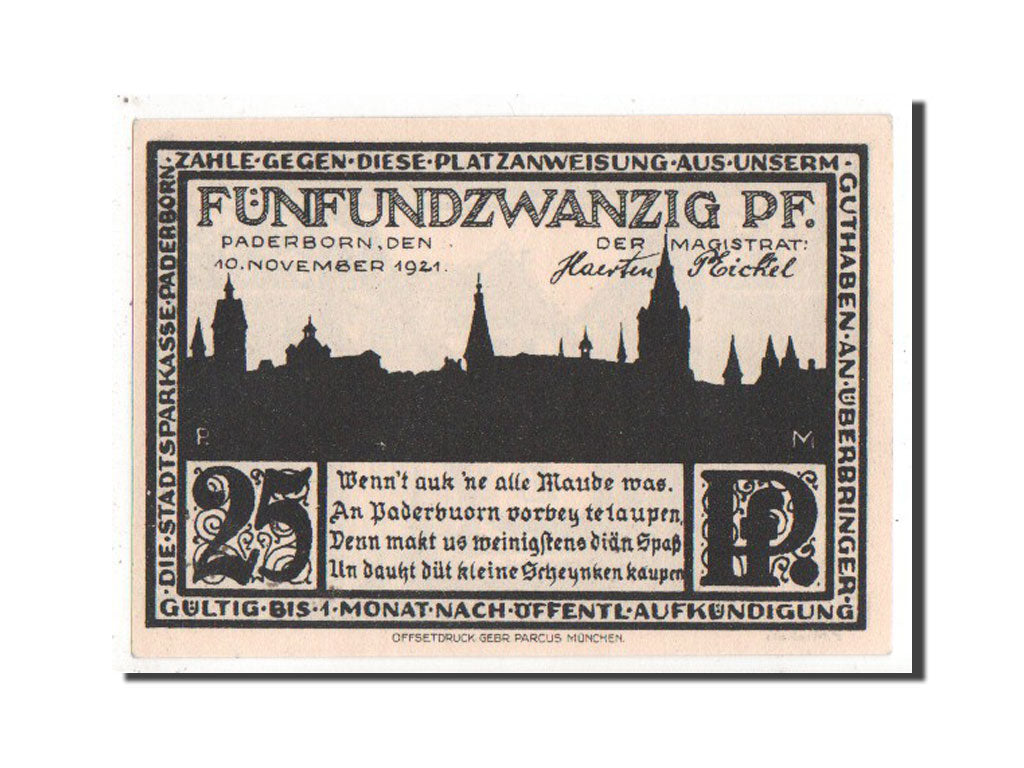 Banknote, Germany, Paderborn Stadt, 25 Pfennig, 1921, UNC(63), Mehl:1043.6