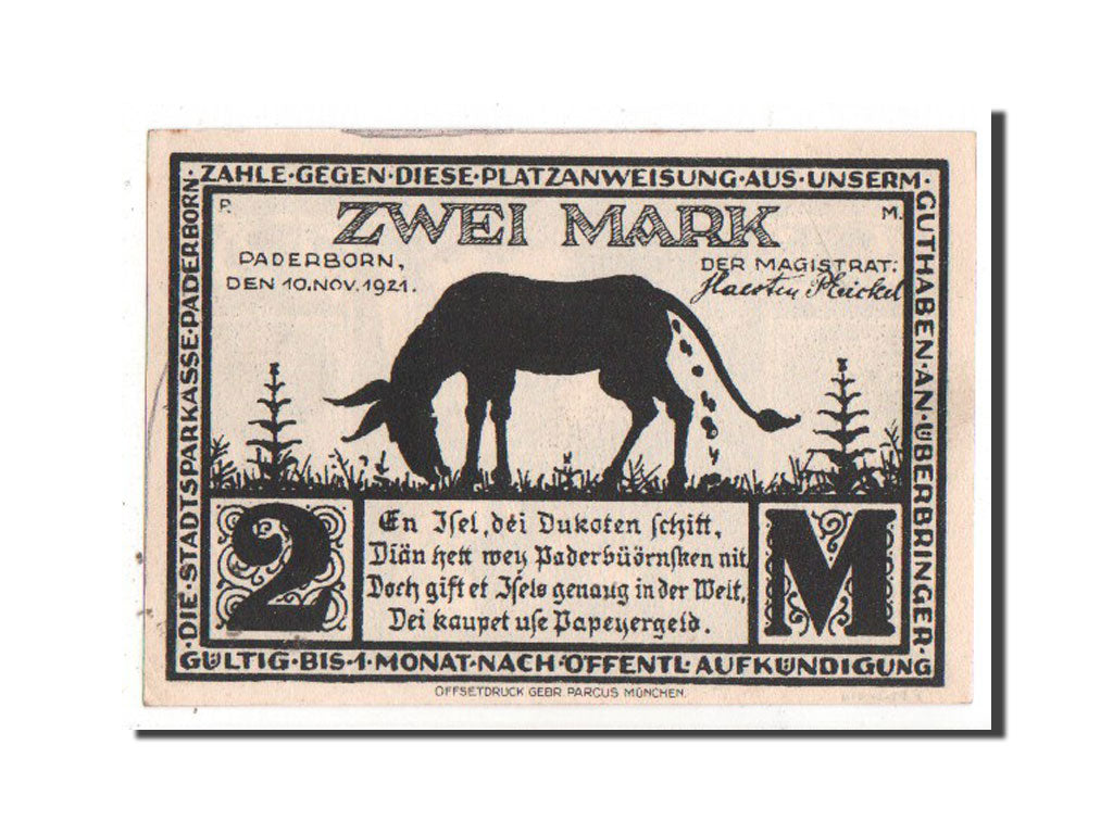 Germany, Paderborn Stadt, 2 Mark, 1921, UNC(60-62), Mehl #1043.4