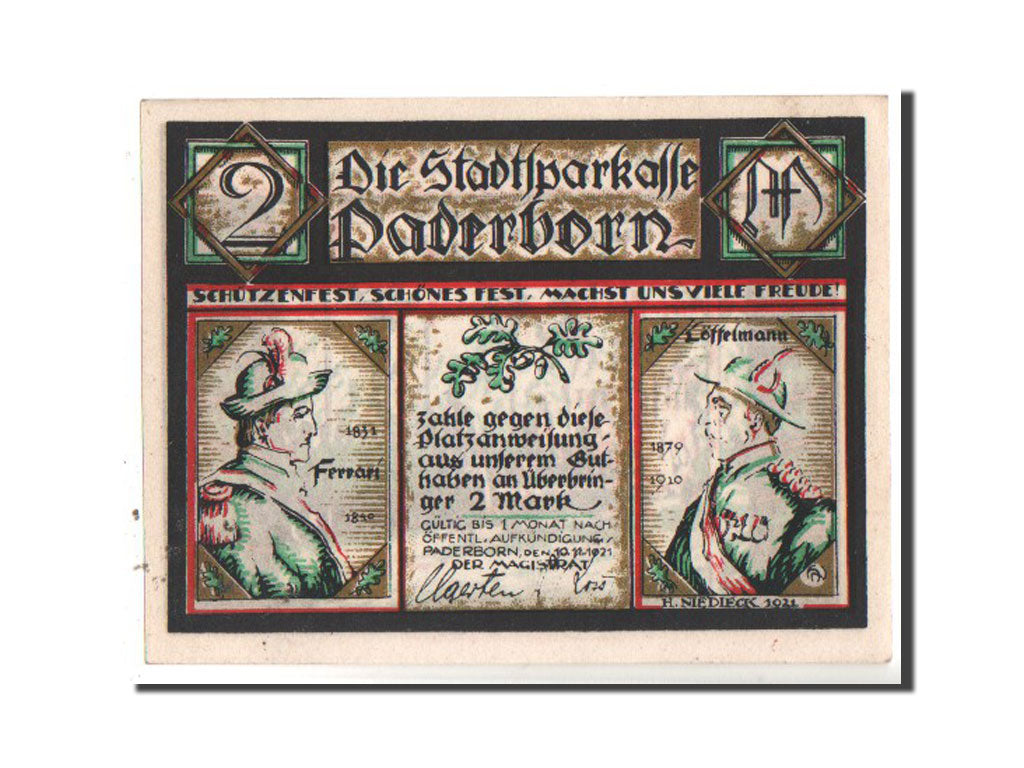 Germany, Paderborn Stadt, 2 Mark, 1921, UNC(63), Mehl #1043.2