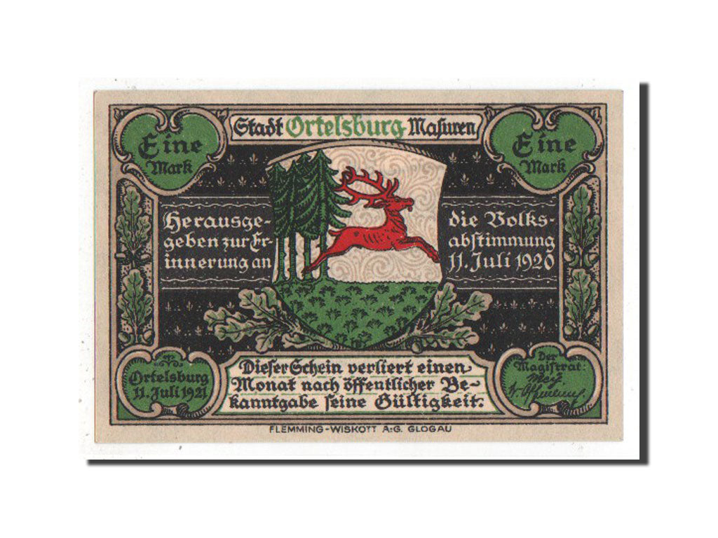 Germany, Ostpreußen, 1 Mark, 1921, UNC(65-70), Mehl #1027.1