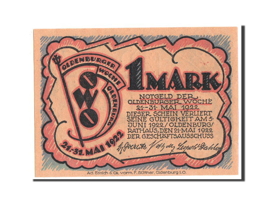 Banknote, Germany, Oldenburg, 1 Mark, 1922, AU(55-58), Mehl:1018.1