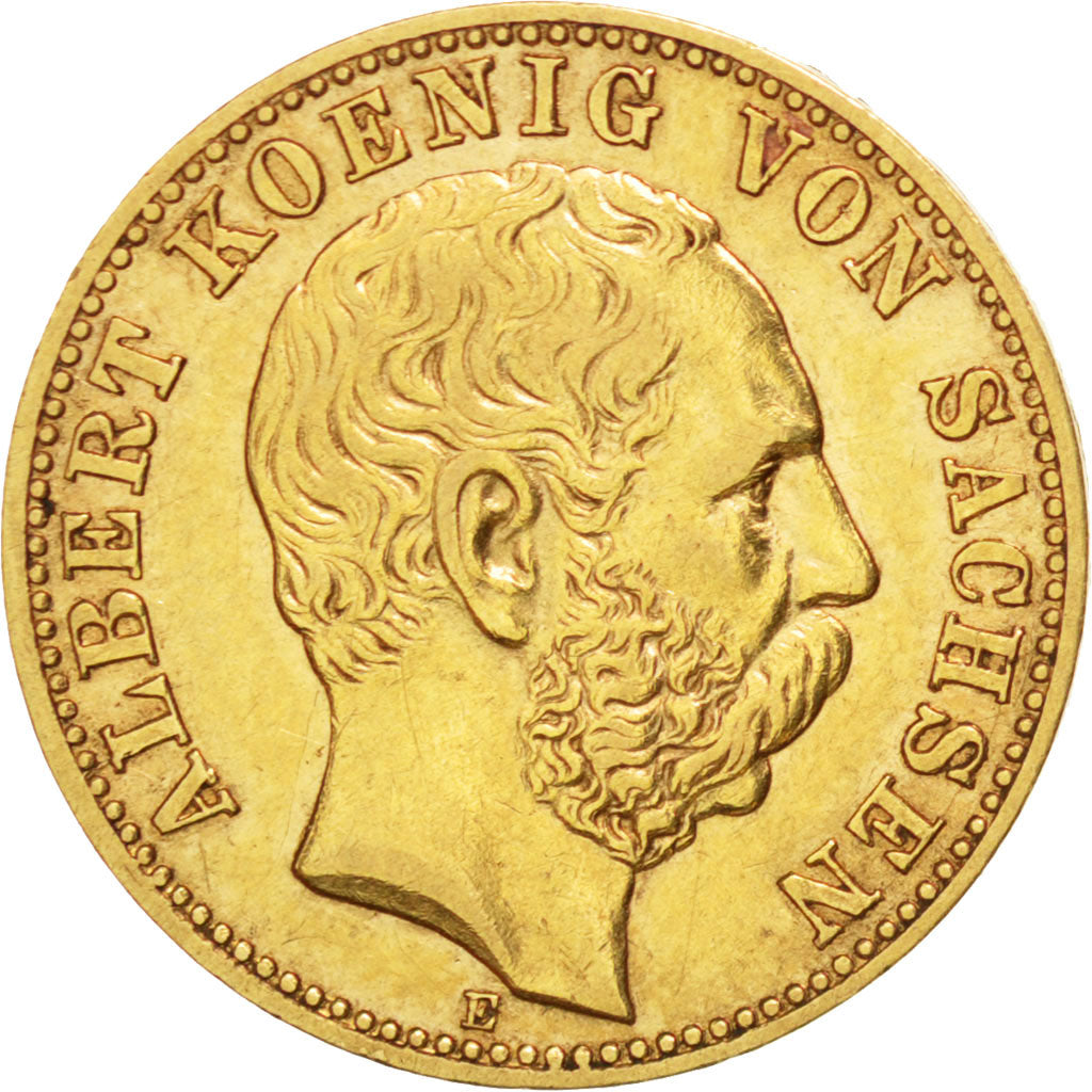 German States, 10 Mark, 1877, Dresde, KM #1235, AU(55-58), Gold, 3.99