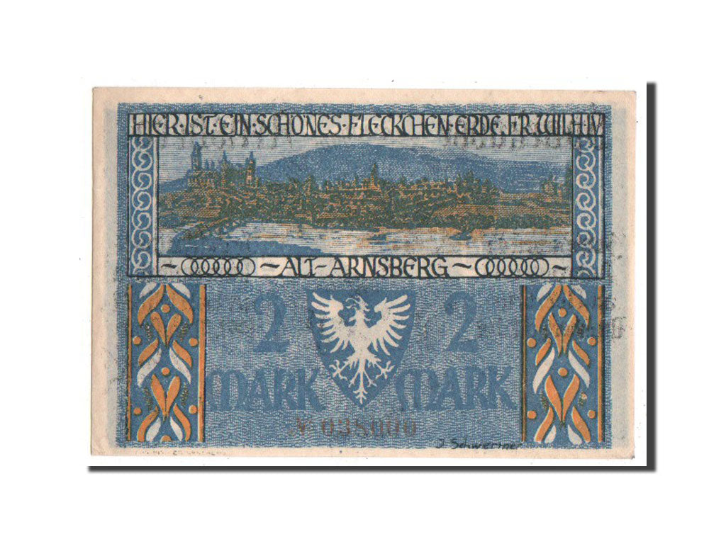 Germany, Arnsberg, 2 Mark, 1921, UNC(65-70), 038000, Mehl #42.1