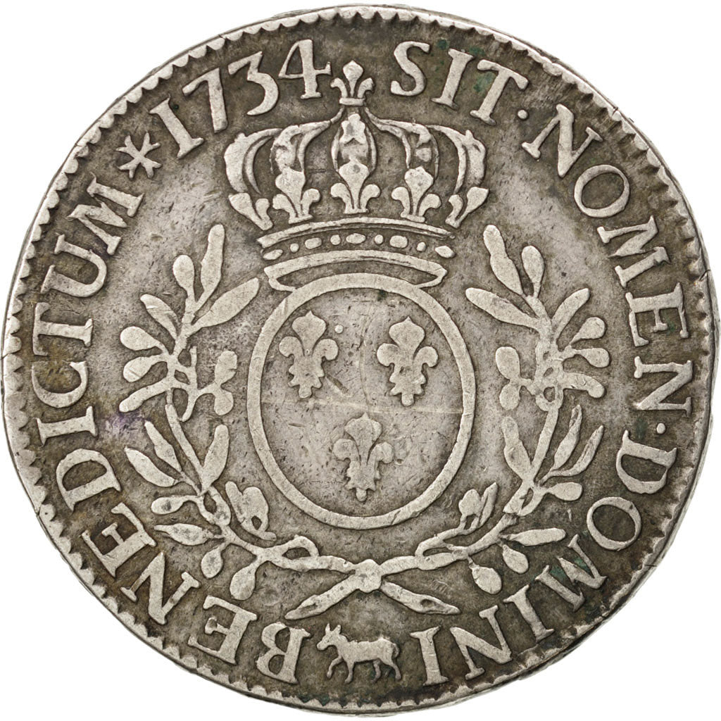 FRANCE, Écu de Béarn aux branches d'olivier, ECU, 1734, Pau, KM #487, VF(20-25),