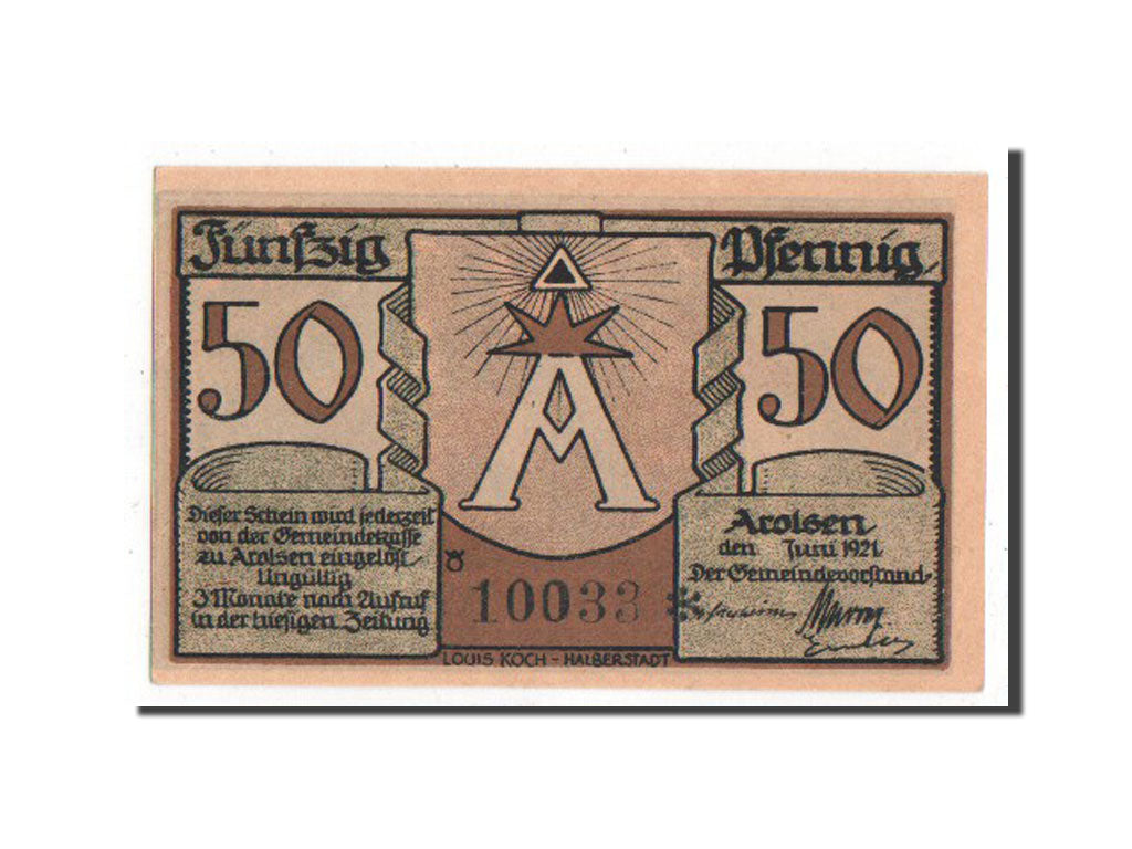 Banknote, Germany, Arolsen, 50 Pfennig, 1921, UNC(65-70), Mehl:44.1a
