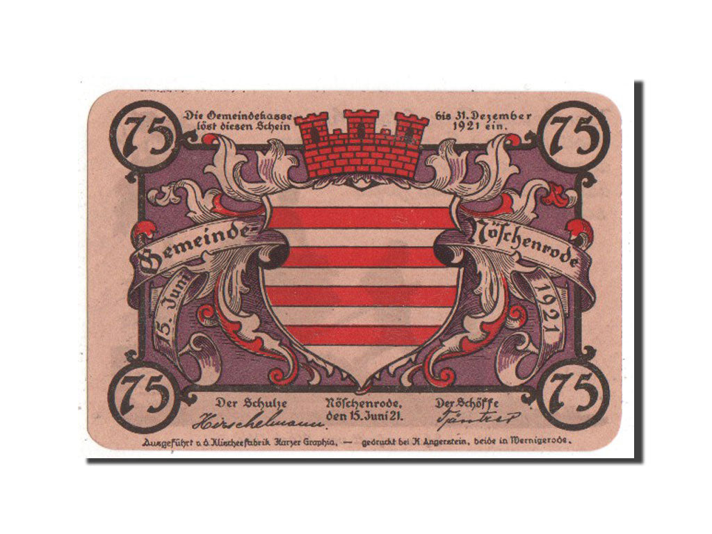 Banknote, Germany, Noschenrode Gemeinde, 75 Pfennig, 1921, AU(55-58)