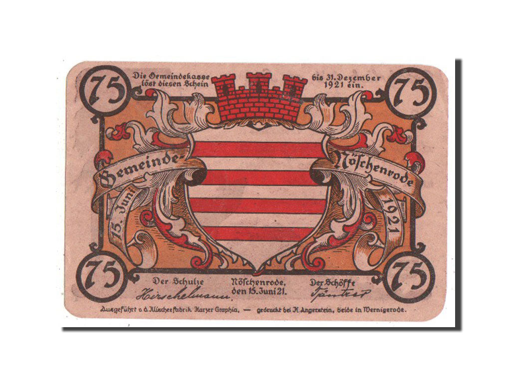 Banknote, Germany, Noschenrode Gemeinde, 75 Pfennig, 1921, AU(55-58), Mehl:980.8