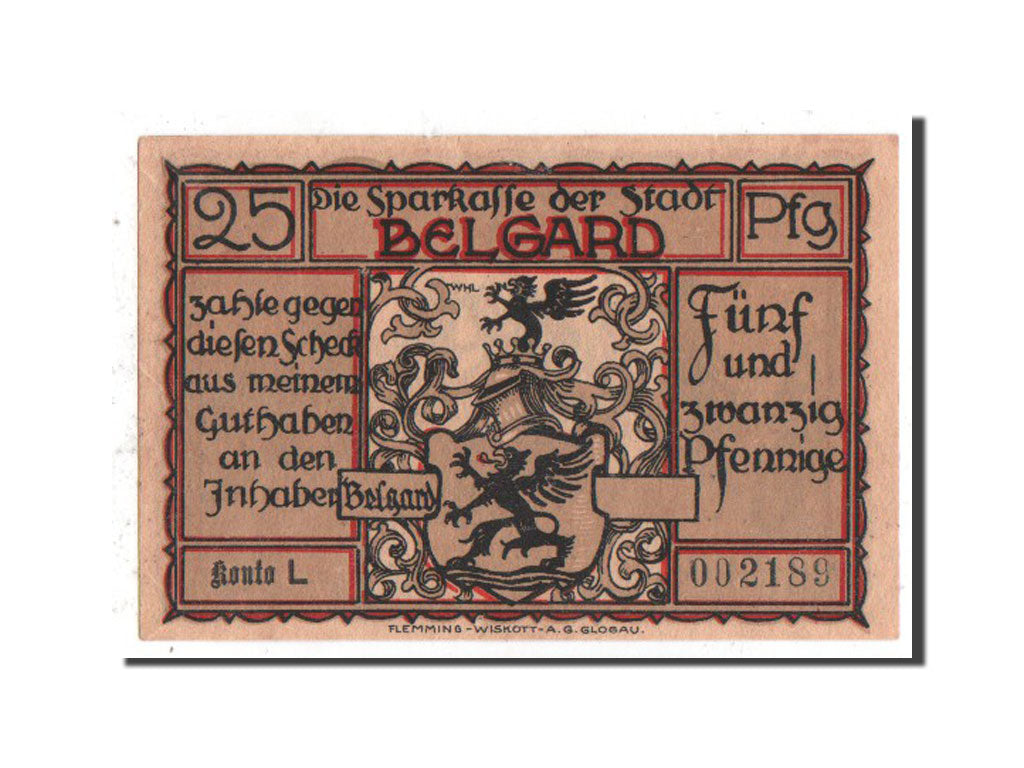 Banknote, Germany, Belgard a. Persante Stadt, 25 Pfennig, UNC(63), Mehl:69.3a