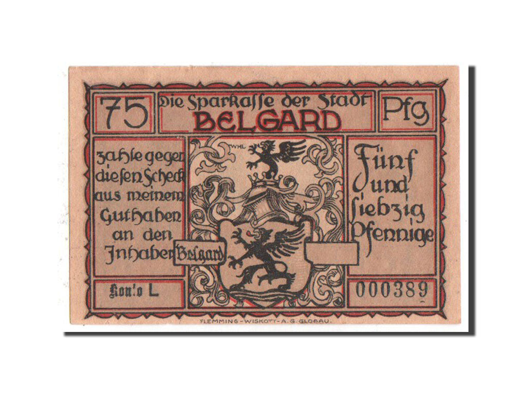 Banknote, Germany, Belgard a. Persante Stadt, 75 Pfennig, UNC(63), Mehl:69.3a