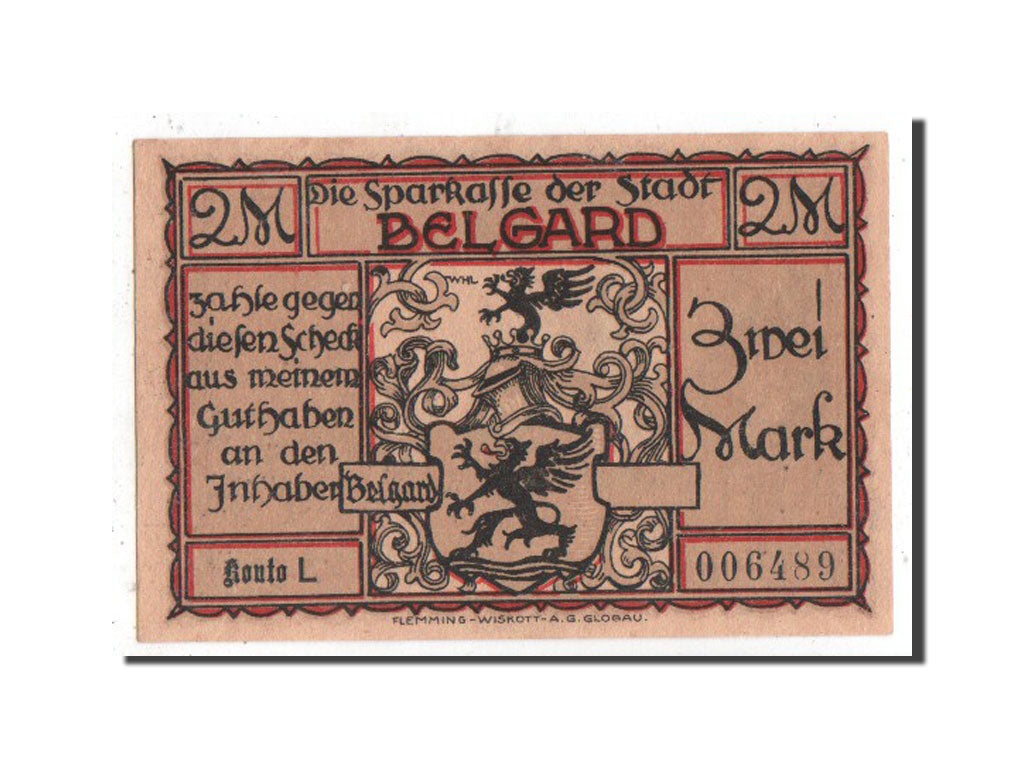 Banknote, Germany, Belgard a. Persante Stadt, 2 Mark, UNC(63), Mehl:69.3a