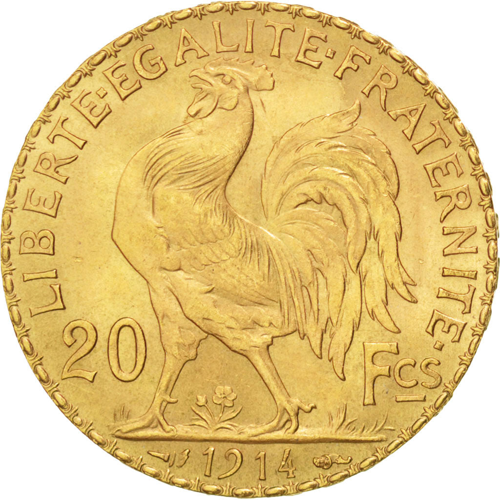 FRANCE, Marianne, 20 Francs, 1914, KM #857, AU(50-53), Gold, Gadoury #1064a,...
