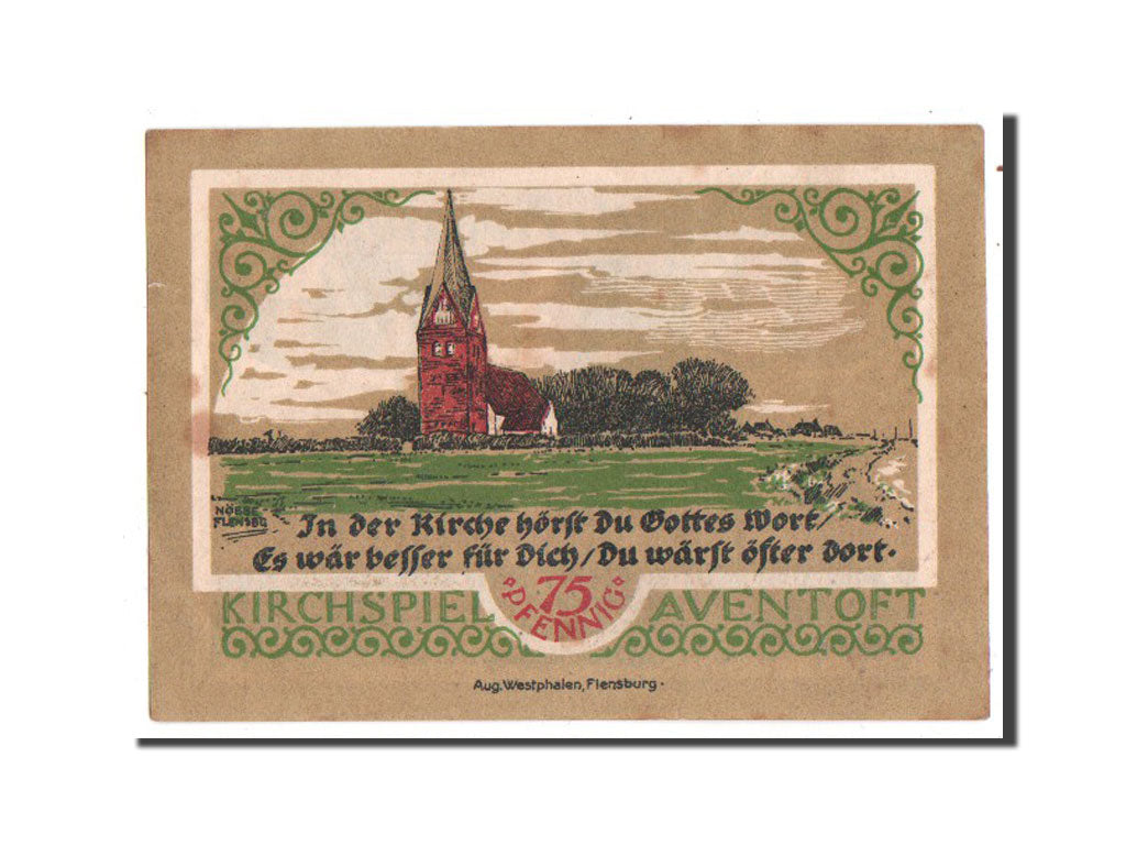 Germany, Aventoft Kirchenvorstand, 75 Pfennig, 1921, AU(55-58), Mehl #57.1