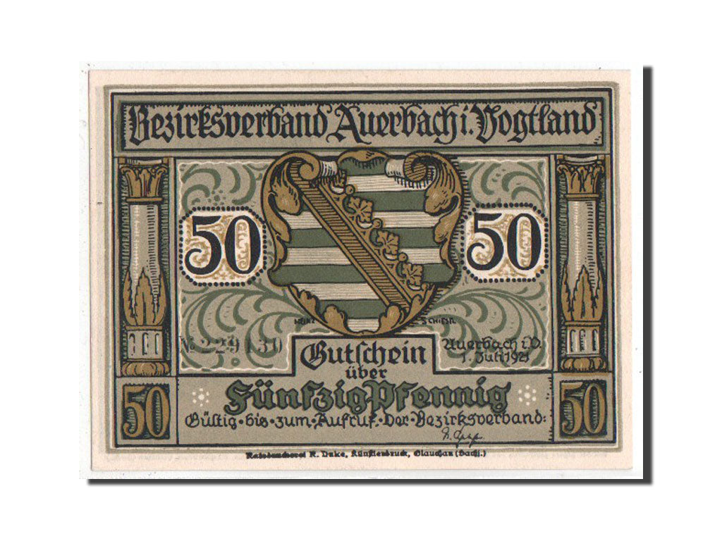 Banknote, Germany, Auerbach Amtshauptmannschaft, 50 Pfennig, 1921, UNC(63)