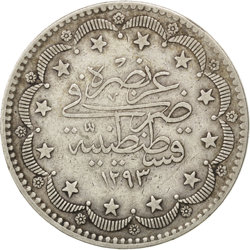 Turchia, Abdul Hamid II, 20 Kurush, 1876, Qustantiniyah, BB, Argento, KM:722